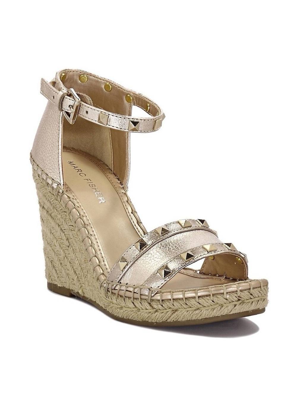 Marc Fisher Gold Studded Espadrille Wedge Sandals